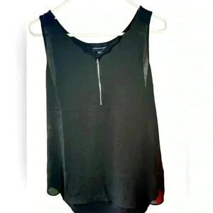 Black Sexy A-Line Scalloped Scoop Zip Neck Blouse by Fortune Ivy Womens Sz L